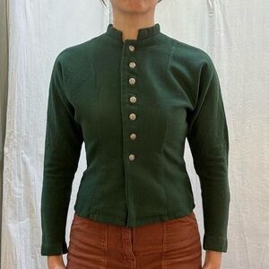 Green Military Style Button Down Top Vintage 60s Handmade Handsewn